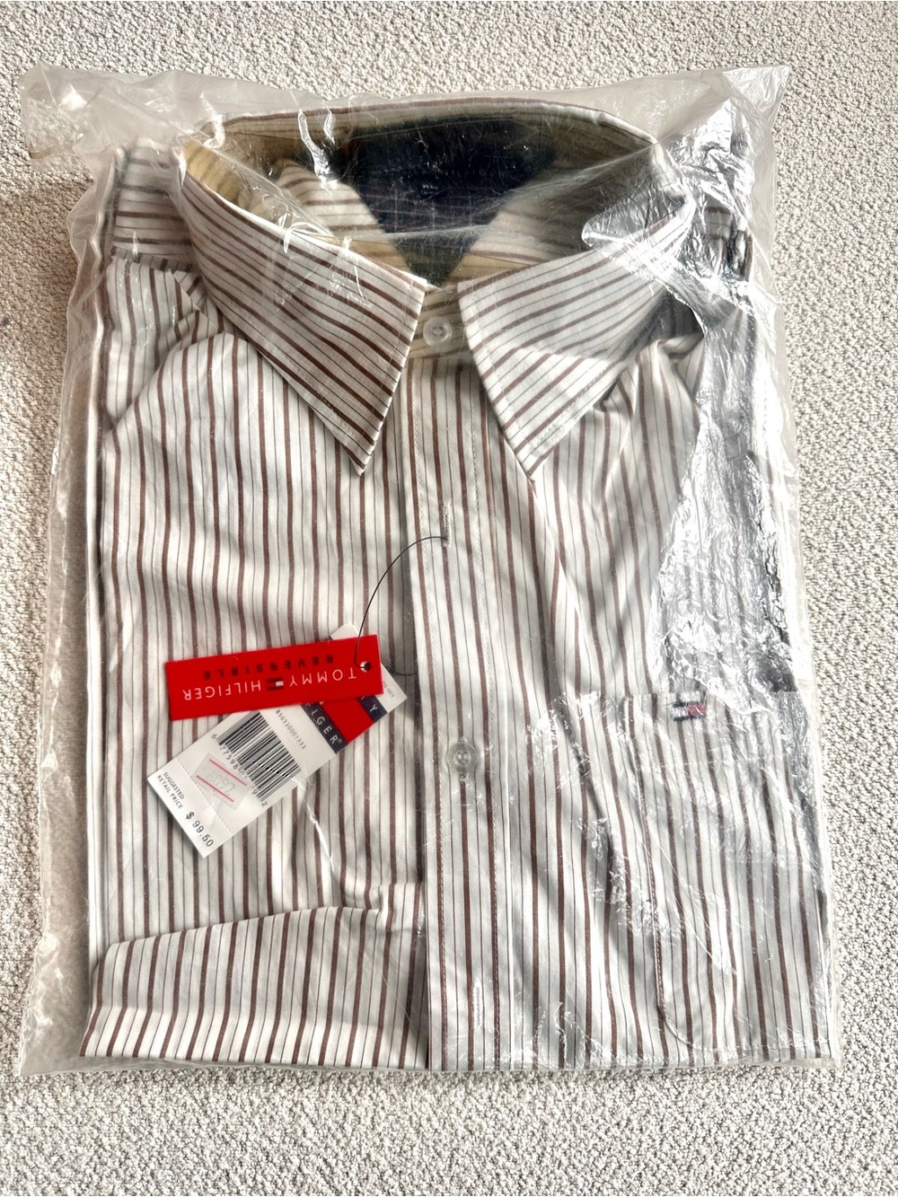 NWT Tommy Hilfiger Reversible XL Striped Plaid Shirt $99.50 MSRP